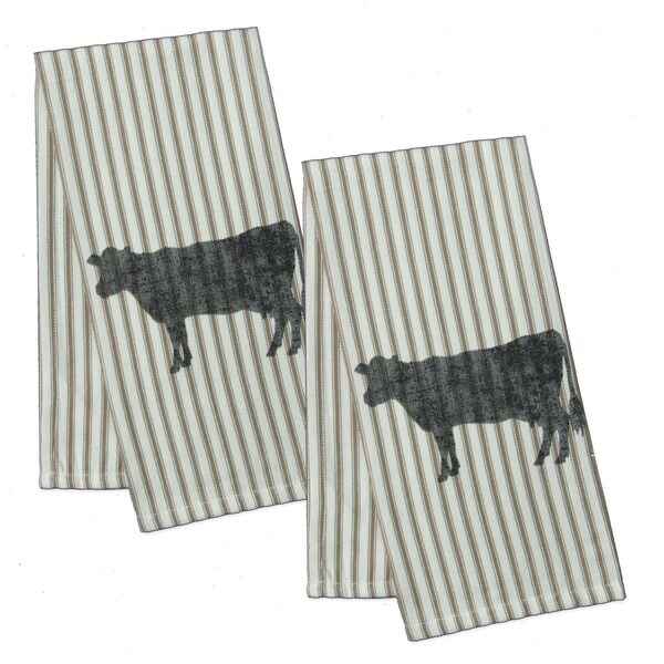 Heritage Lace 18 x 26 in. Farmhouse Cow Tea Towel, Tan, 2PK - FH-037-S