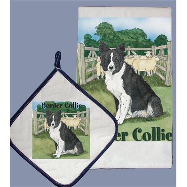 Pipsqueak Productions Pipsqueak Productions DP935 Dish Towel and Pot Holder Set - Border Collie - DP935