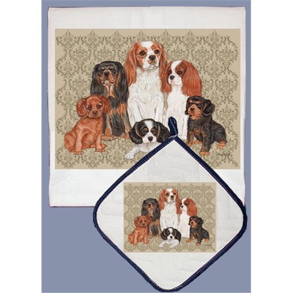 Pipsqueak Productions Pipsqueak Productions DP553 Dish Towel and Pot Holder Set - Cavalier King Charles Family - DP553