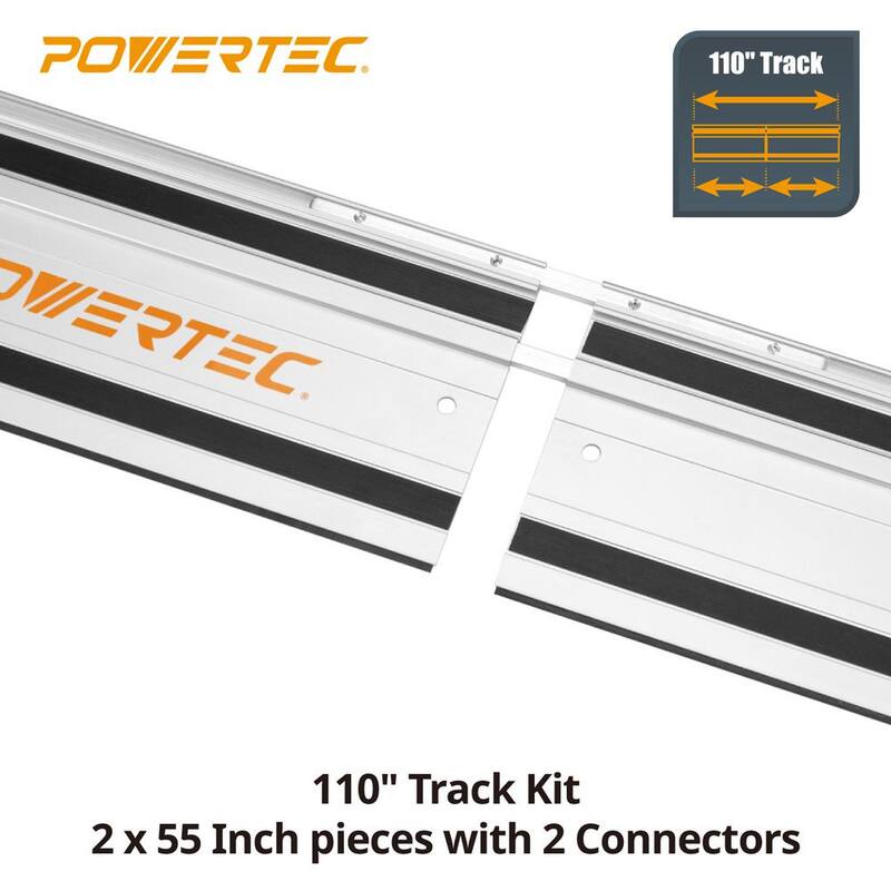 POWERTEC 110 pulgadas. Set de unión de riel guía de sierra circular en aluminio para sierras circulares Milwaukee Incluye 2 rieles guía de 55 pulgadas y conectores - 71871N