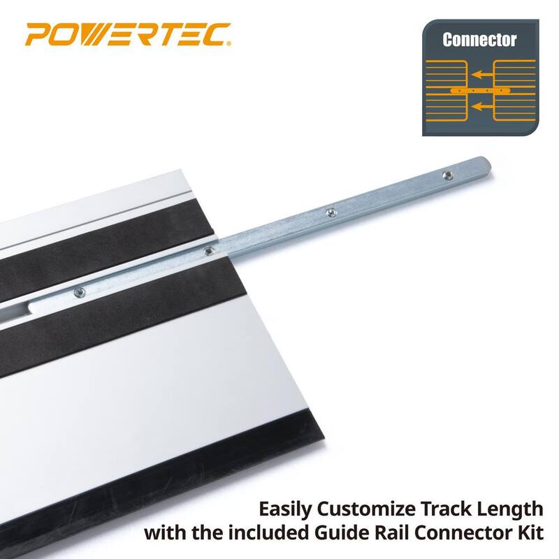 POWERTEC 110 pulgadas. Set de unión de riel guía de sierra circular en aluminio para sierras circulares Milwaukee Incluye 2 rieles guía de 55 pulgadas y conectores - 71871N