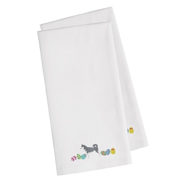 Carolines Treasures Siberian Husky Easter White Embroidered Kitchen Towel - CK1687WHTWE