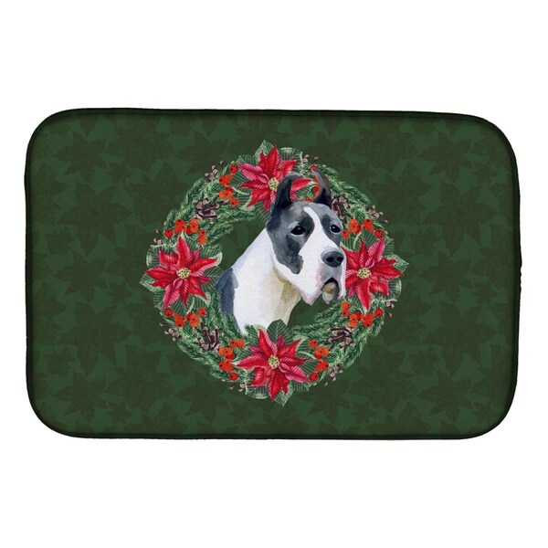 Carolines Treasures Harlequin Great Dane Poinsetta Wreath Dish Drying Mat - CK1509DDM