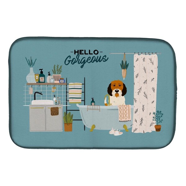 Carolines Treasures 14 x 21 in. Petit Basset Griffon Veenden in Bathtub Dish Drying Mat - CK7501DDM