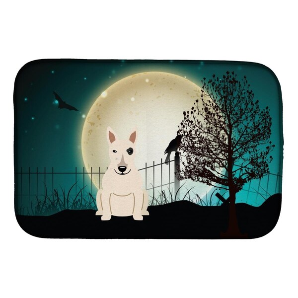 Carolines Treasures Halloween Scary Bull Terrier White Dish Drying Mat - BB2328DDM