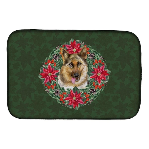 Carolines Treasures German Shepherd Poinsetta Wreath Dish Drying Mat - CK1520DDM
