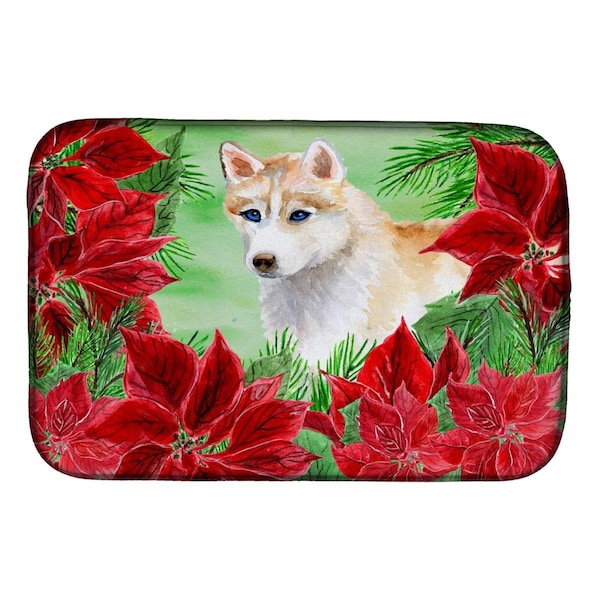 Carolines Treasures Siberian Husky Poinsettas Dish Drying Mat - CK1303DDM