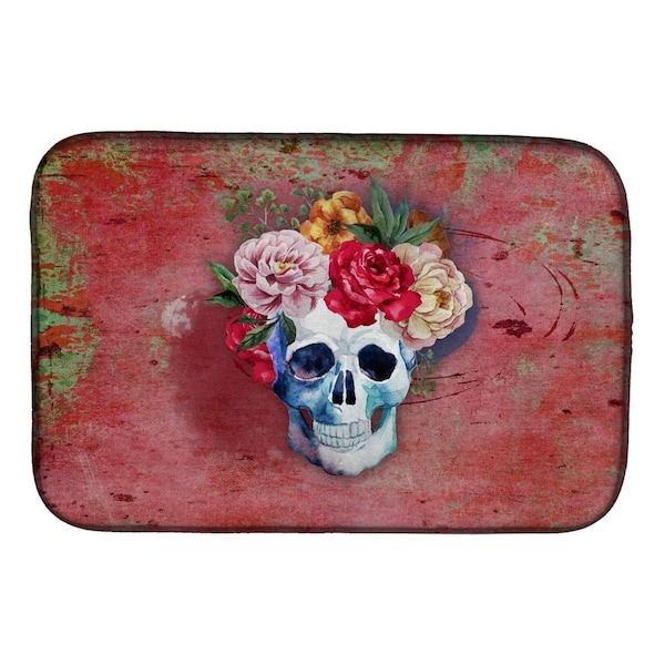 Carolines Treasures Day of the Dead Red Flowers Skull Dish Drying Mat - BB5130DDM