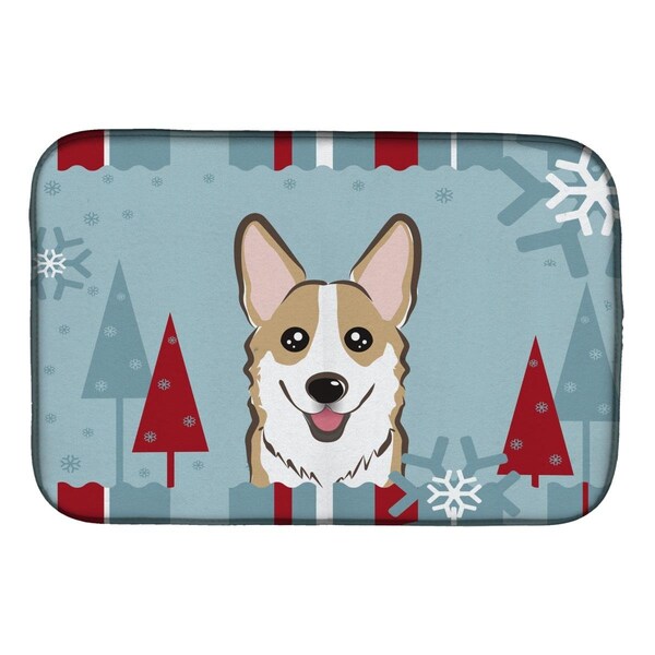 Carolines Treasures Winter Holiday Sable Corgi Dish Drying Mat - BB1749DDM
