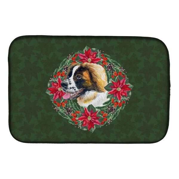 Carolines Treasures Saint Bernard Poinsetta Wreath Dish Drying Mat - CK1545DDM