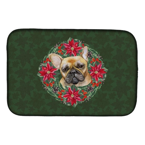 Carolines Treasures French Bulldog Poinsetta Wreath Dish Drying Mat - CK1554DDM