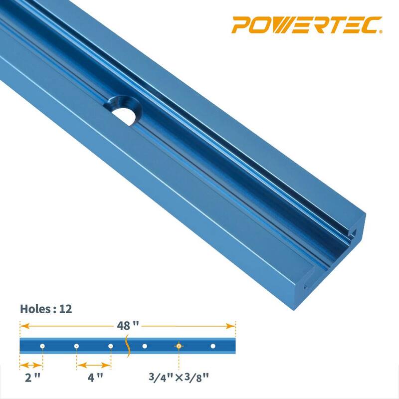 POWERTEC 48 pulgadas Doble Corte Perfil Universal T-Track con Agujeros de Montaje Predrillados (Paquete de 4) - 71373