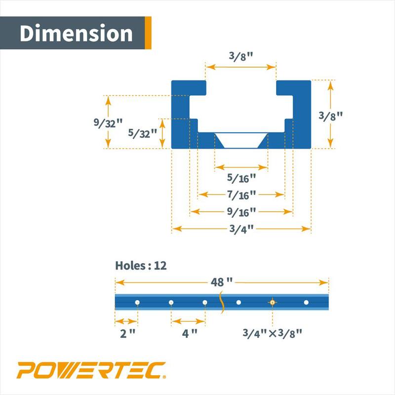 POWERTEC 48 pulgadas Doble Corte Perfil Universal T-Track con Agujeros de Montaje Predrillados (Paquete de 4) - 71373