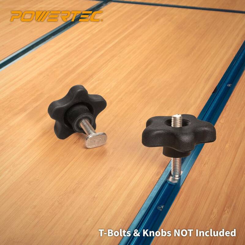 POWERTEC 48 pulgadas Doble Corte Perfil Universal T-Track con Agujeros de Montaje Predrillados (Paquete de 4) - 71373
