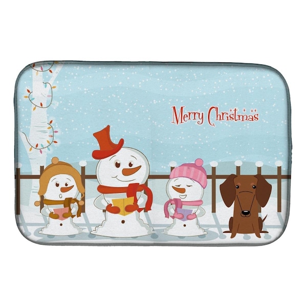 Carolines Treasures Merry Christmas Carolers Dachshund Red Brown Dish Drying Mat - BB2461DDM