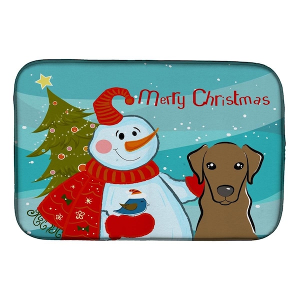 Carolines Treasures Snowman With Chocolate Labrador Dish Drying Mat - BB1854DDM