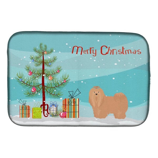 Carolines Treasures Tan Lhasa Apso Christmas Tree Dish Drying Mat - CK3468DDM