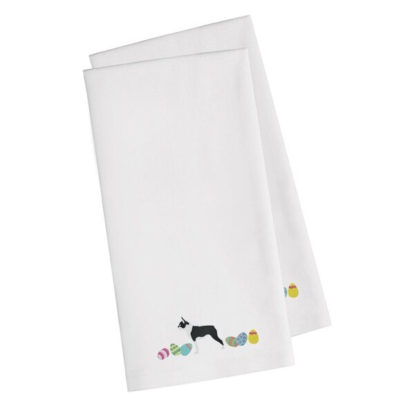 Carolines Treasures Boston Terrier Easter White Embroidered Kitchen Towel - CK1614WHTWE