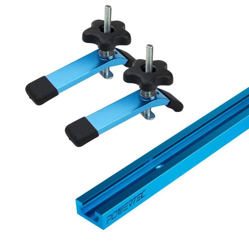 Carril en T universal POWERTEC de 48 pulgadas con 2 sujetadores de presión - 71169