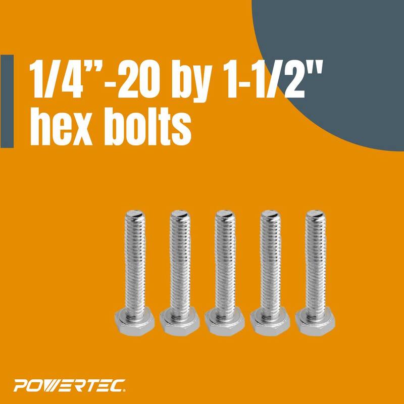 Tornillos, arandelas y perillas de riel en T POWERTEC 1/4-20 in. x 1-1/2 in. (Paquete de 10) - 71068