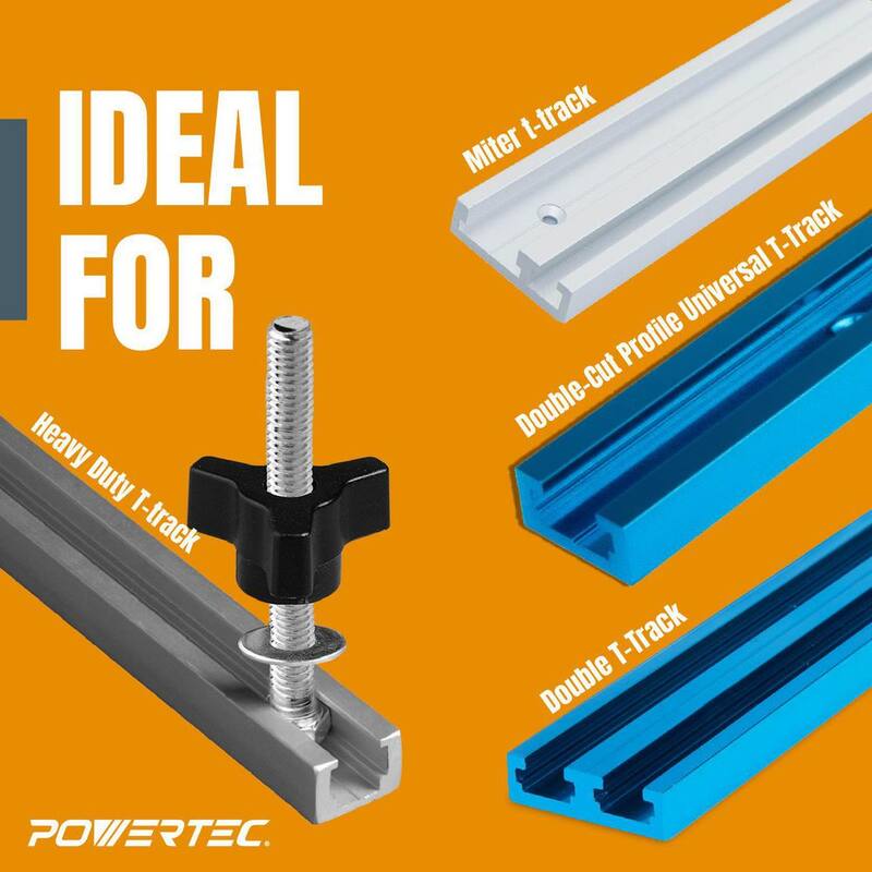 Tornillos, arandelas y perillas de riel en T POWERTEC 1/4-20 in. x 1-1/2 in. (Paquete de 10) - 71068
