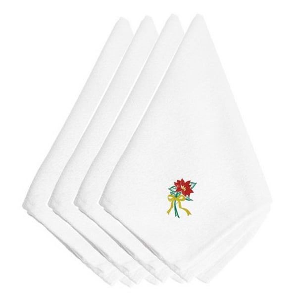 Carolines Treasures Christmas Poinsettia Embroidered Napkins, Set of 4 - EMBT2102NPKE