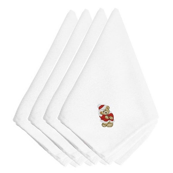Carolines Treasures Christmas Santa Teddy Bear Embroidered Napkins, Set of 4, 4PK - EMBT2417NPKE