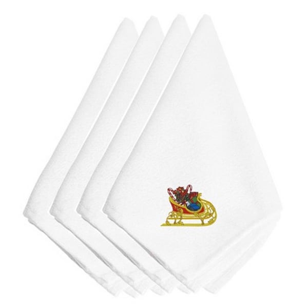 Carolines Treasures Christmas Sleigh with Presents Embroidered Napkins, Set of 4, 4PK - EMBT2973NPKE