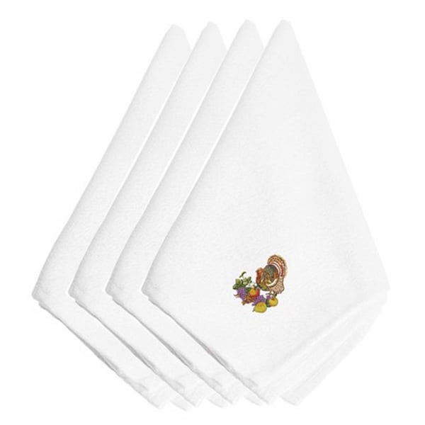 Carolines Treasures Thanksgiving Turkey and Fruit Embroidered Napkins, Set of 4, 4PK - EMBT3501NPKE