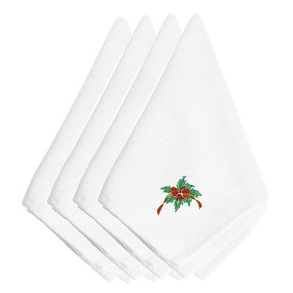 Carolines Treasures Christmas Holly Ribbon Embroidered Napkins, Set of 4 - EMBT2412NPKE