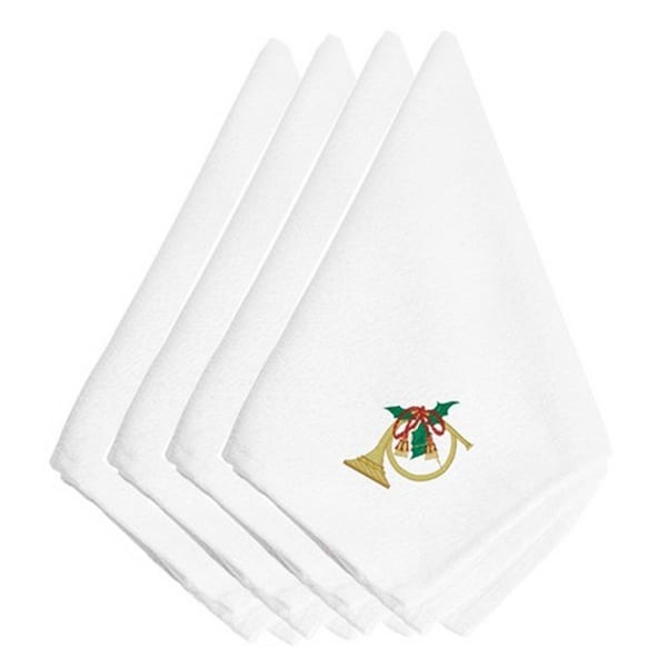Carolines Treasures Christmas French Horn Embroidered Napkins, Set of 4, 4PK - EMBT2079NPKE