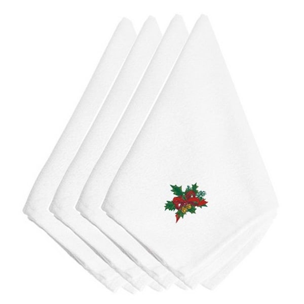Carolines Treasures Christmas Holly Bells Embroidered Napkins, Set of 4 - EMBT2414NPKE