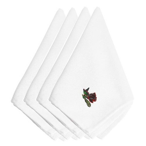 Carolines Treasures Halloween Witch Riding Broom Embroidered Napkins, Set of 4, 4PK - EMBT2163NPKE