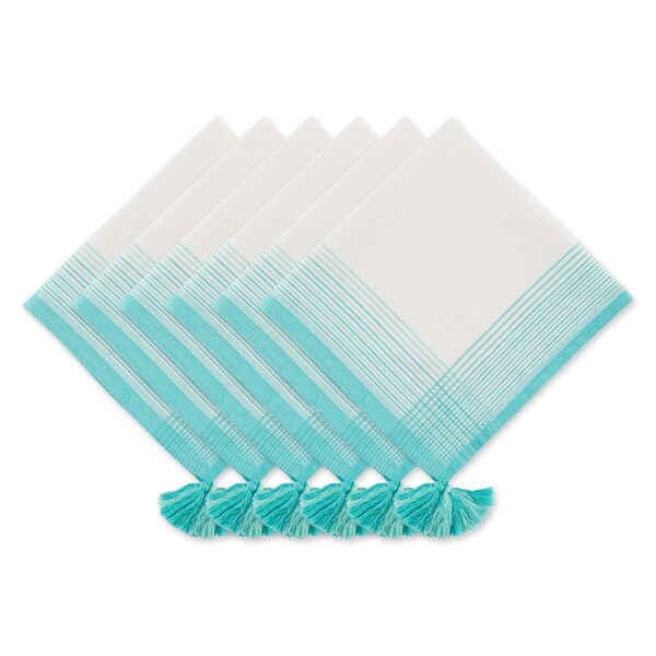 Fastfood DII Variegated Stripe with Tassel Napkin, Turquoise - FA2691428