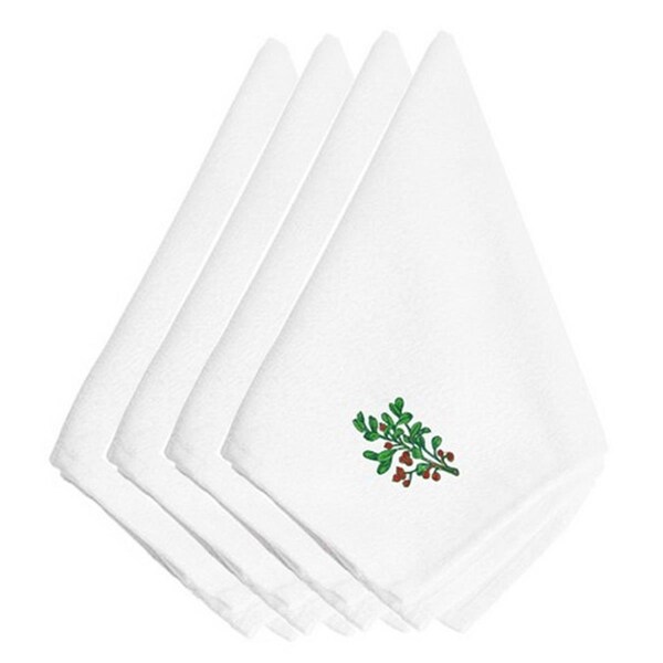 Carolines Treasures Christmas Holly Sprig Embroidered Napkins, 20 x 0.1 x 20 in, 4PK - EMBT2975NPKE