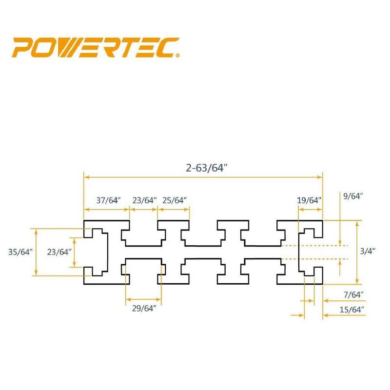 POWERTEC 36 in. x 3 in. Rieles Universales Multi T-Slot de Aluminio - 71223
