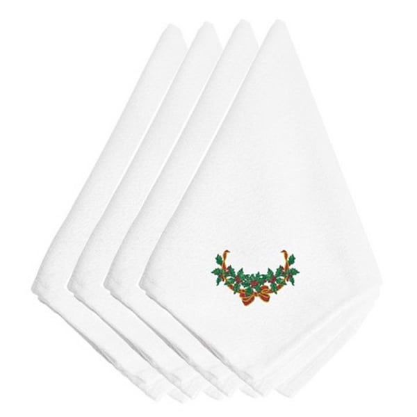 Carolines Treasures Christmas Holly Swag Embroidered Napkins, Set of 4 - EMBT3535NPKE
