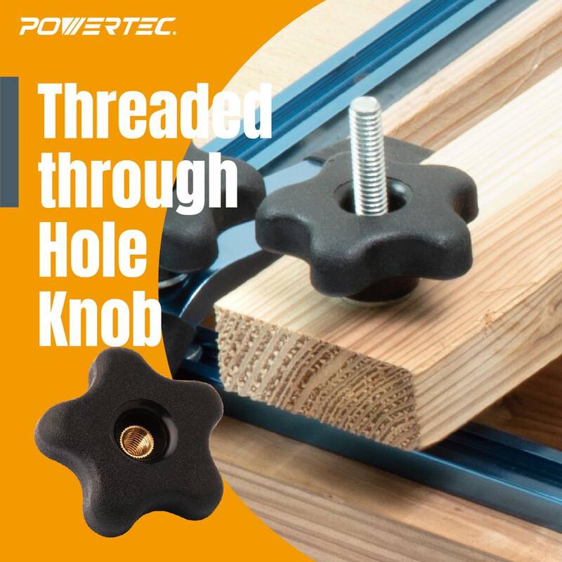 Juegos de perillas para pernos hexagonales POWERTEC, adecuados para usar con rieles en T universales y de 1/4 de pulgada, paquete de 4 juegos - 71070