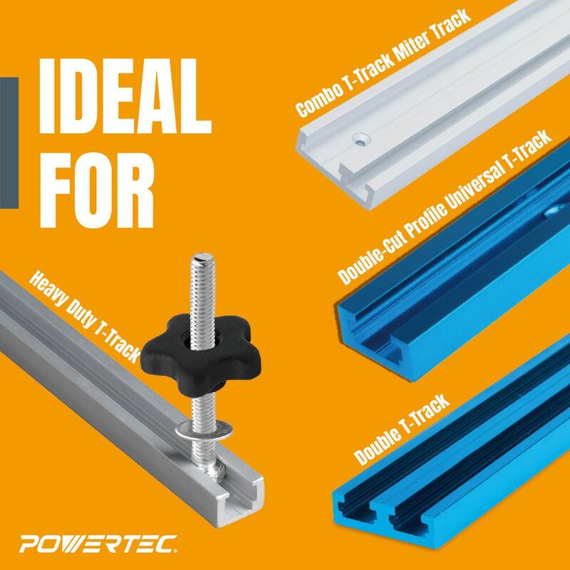 Juegos de perillas para pernos hexagonales POWERTEC, adecuados para usar con rieles en T universales y de 1/4 de pulgada, paquete de 4 juegos - 71070