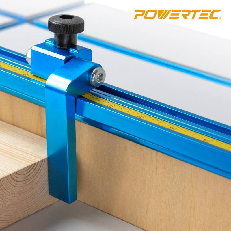 POWERTEC 36 pulgadas. Kit de tapa de cerca de doble riel en T de aluminio, cinta métrica adhesiva de derecha a izquierda e inserto de plástico - 71131