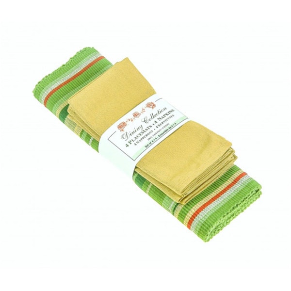 Mr. Mjs Trading 4 Placemats Plus 4 Napkins Set, Green Stripes - AG-05191