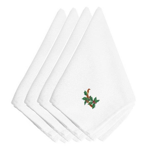 Carolines Treasures Carolines Treasures EMBT3537NPKE Christmas Holly Ribbon String Embroidered Napkins; Set of 4 - EMBT3537NPKE