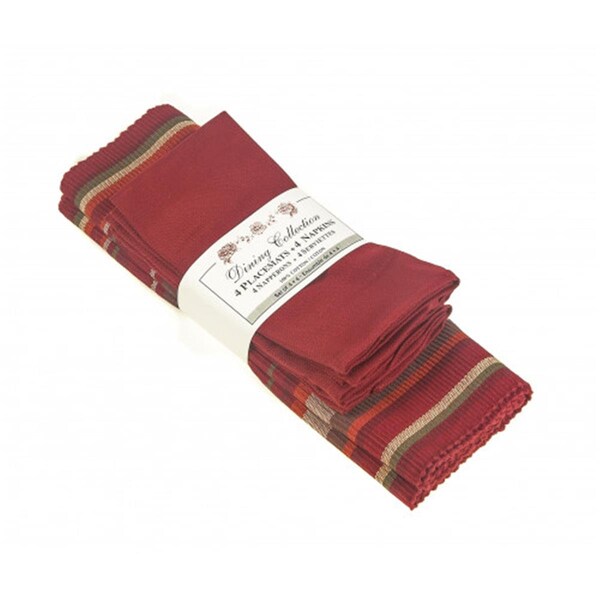 Mr. Mjs Trading 4 Placemats Plus 4 Napkins Set, Red stripes - AG-05192