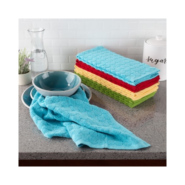 Hastings Home Set of 8 Kitchen Towels 16"x28" 100-percent Absorbent Circle Weave Dishtowel for Drying 4 Colors - 626693IWU