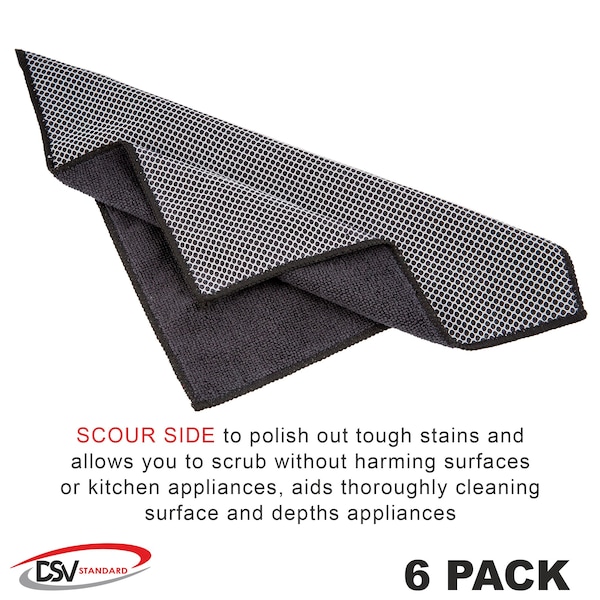 Dsv Standard Microfiber Dish Cloth with Poly Scour, 6PK - 86111