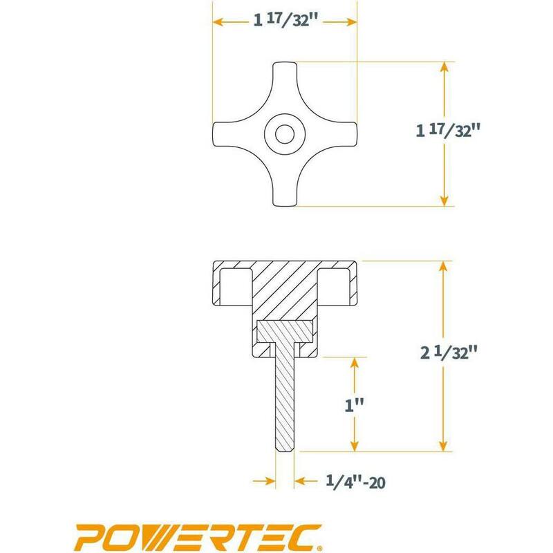 POWERTEC 1/4 pulgadas -20, Perilla de perno de 4 puntos (Paquete de 5) - QNB3008
