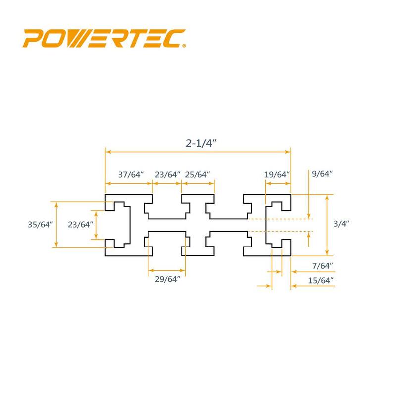 POWERTEC 36 pulgadas x 2-1/4 pulgadas Riel T Universal Multifuncional de Aluminio - 71182
