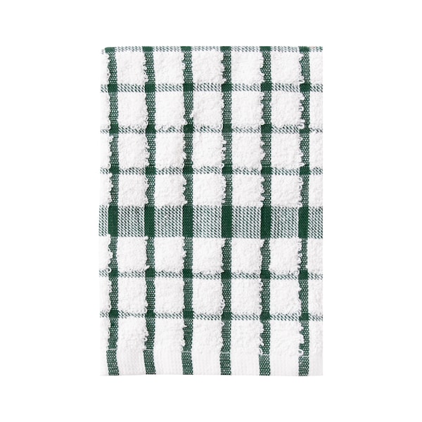 Ritz Concepts Cordinate Check Dish Cloth 100% Cotton Terry White/Dark Green - 20820