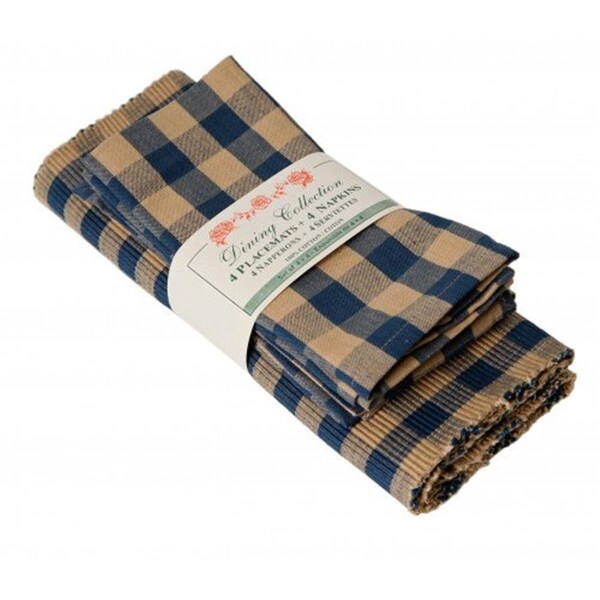 Mr. Mjs Trading 4 Placemats Plus 4 Napkins Set, Navy Check - AG-05250