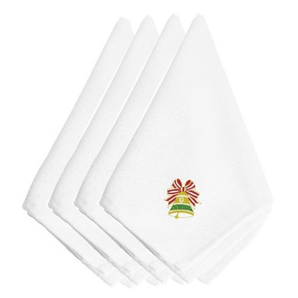 Carolines Treasures Christmas Green and Gold Bell Embroidered Napkins, Set of 4 - EMBT2410NPKE
